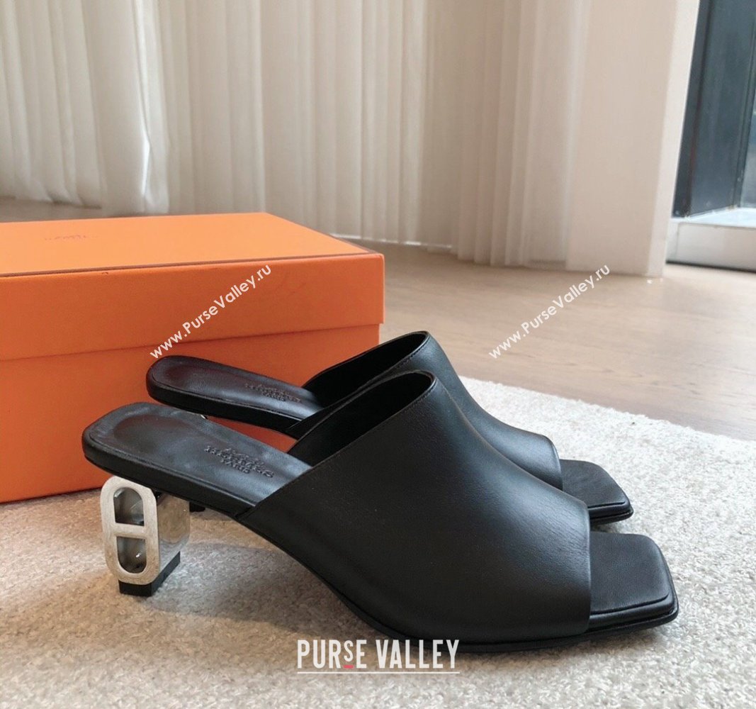 Hermes Iconique Heel Slides Sandal 6cm in Calfskin Black 2024 (XC-240703037)