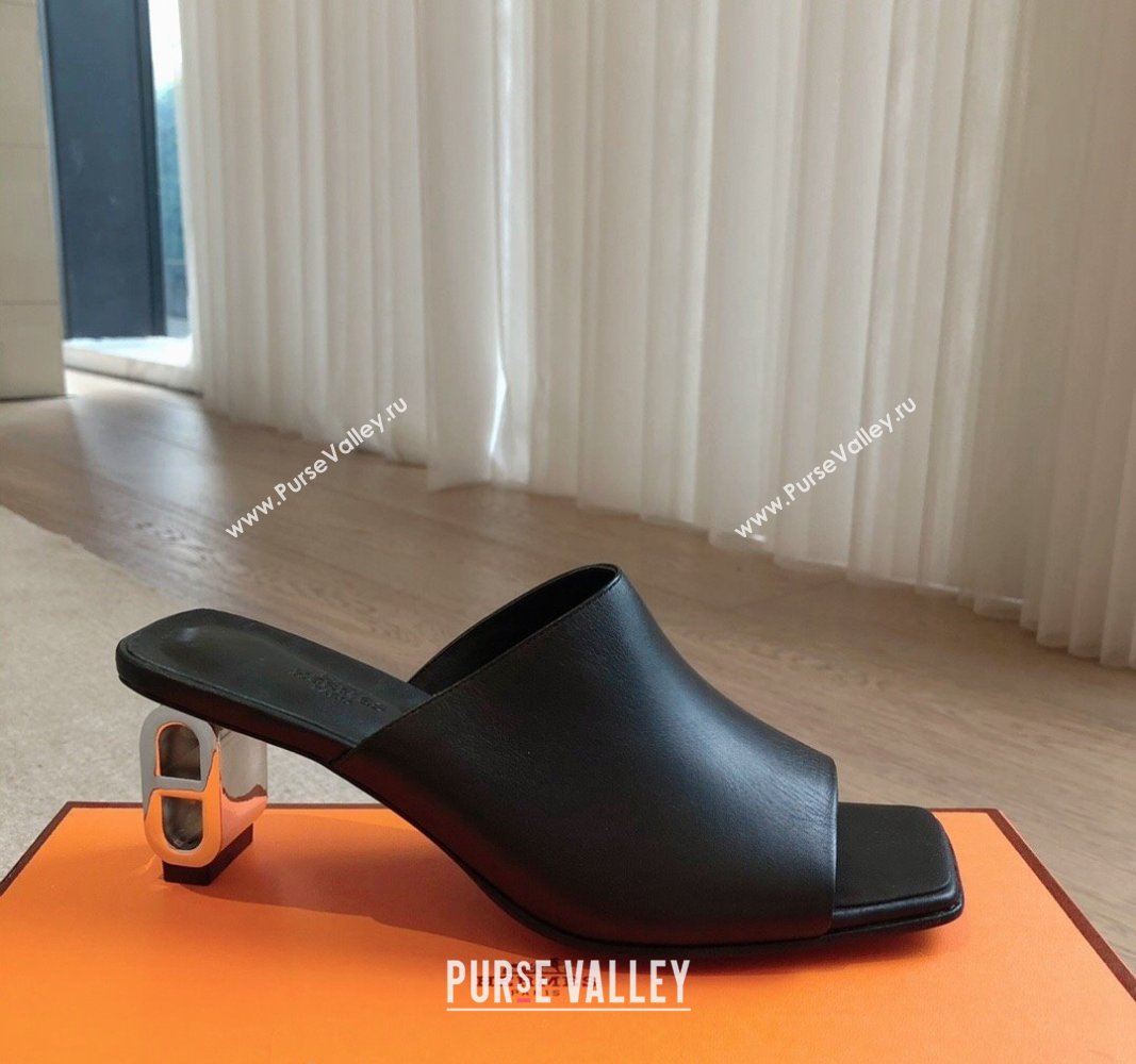 Hermes Iconique Heel Slides Sandal 6cm in Calfskin Black 2024 (XC-240703037)