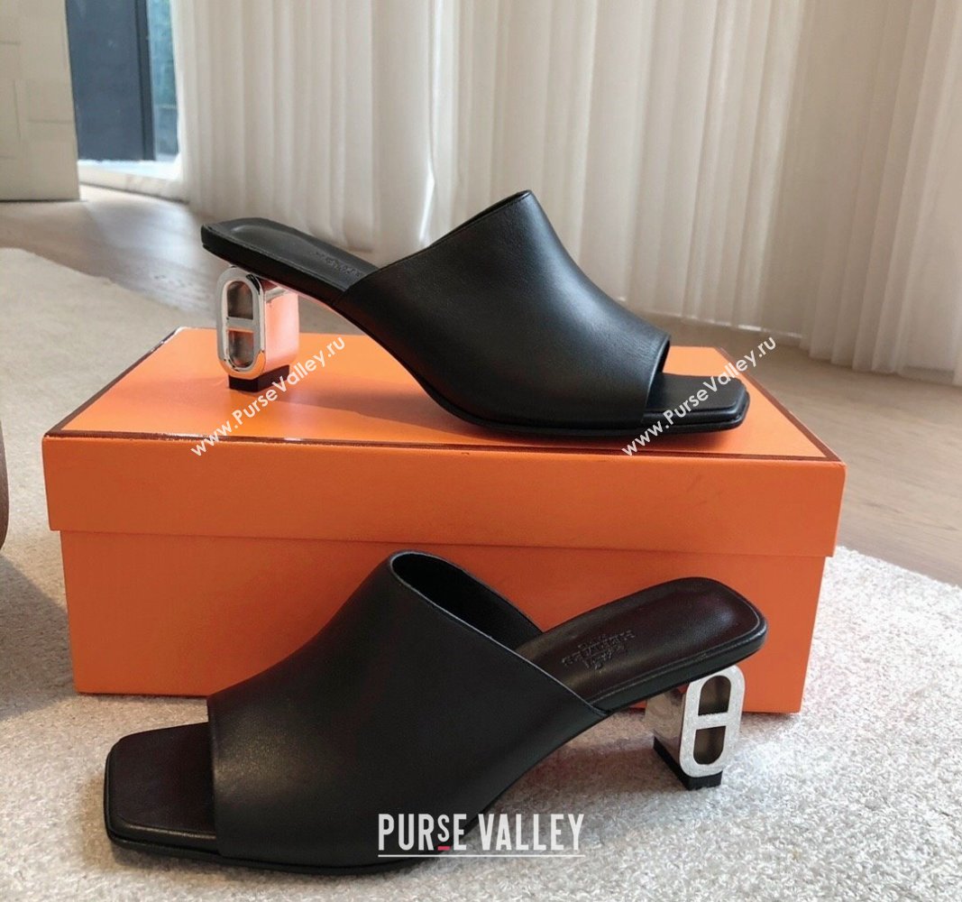 Hermes Iconique Heel Slides Sandal 6cm in Calfskin Black 2024 (XC-240703037)