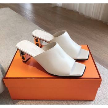 Hermes Iconique Heel Slides Sandal 6cm in Calfskin White 2024 (XC-240703038)