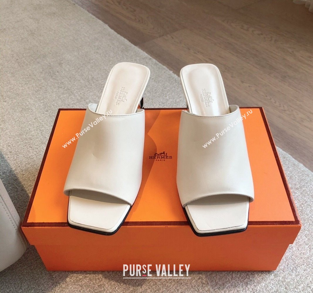 Hermes Iconique Heel Slides Sandal 6cm in Calfskin White 2024 (XC-240703038)