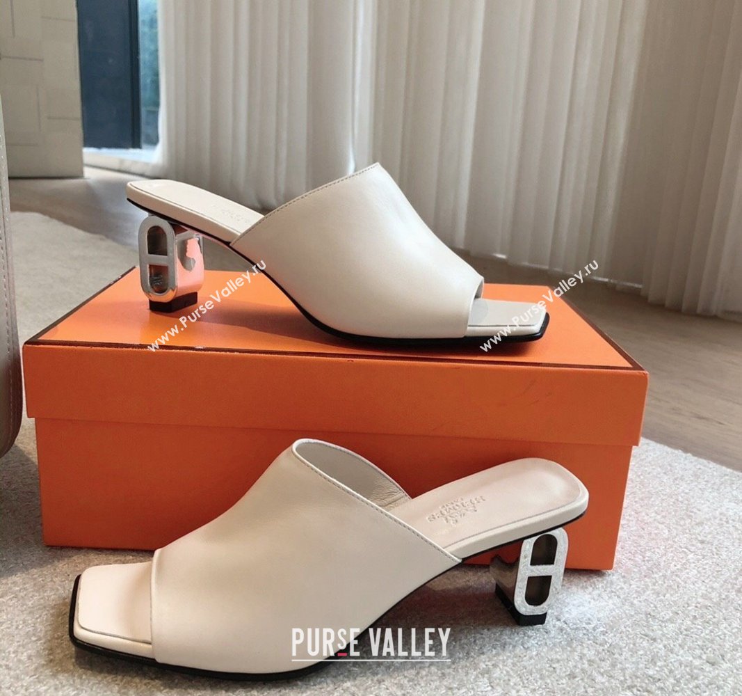 Hermes Iconique Heel Slides Sandal 6cm in Calfskin White 2024 (XC-240703038)