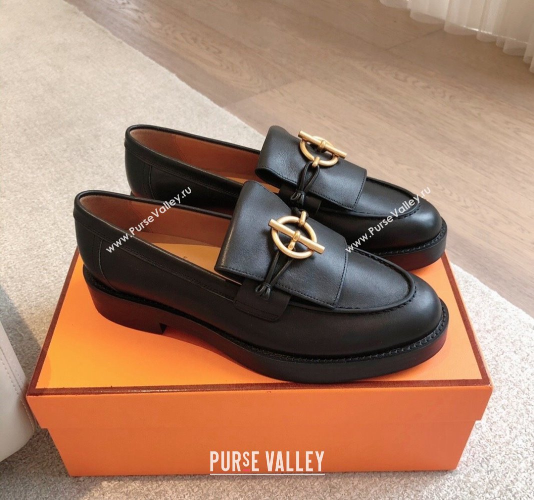 Hermes Impact Loafers Flat in Calfskin with Glenan Buckle Black 2024 (XC-240703039)