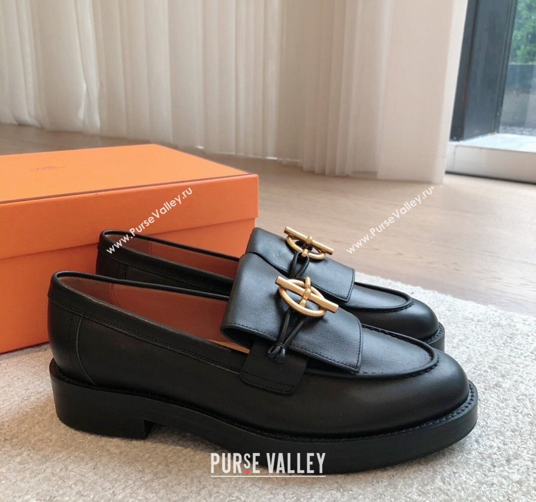 Hermes Impact Loafers Flat in Calfskin with Glenan Buckle Black 2024 (XC-240703039)