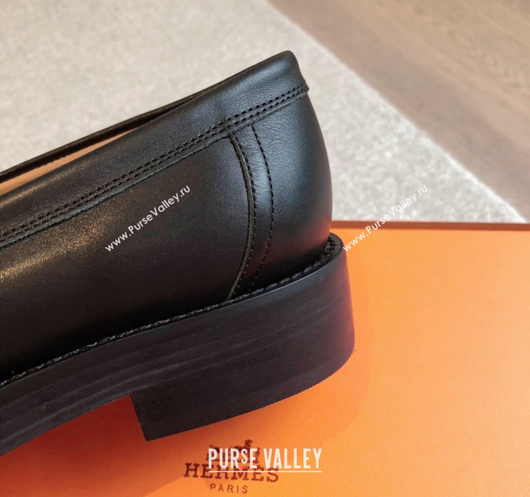 Hermes Impact Loafers Flat in Calfskin with Glenan Buckle Black 2024 (XC-240703039)