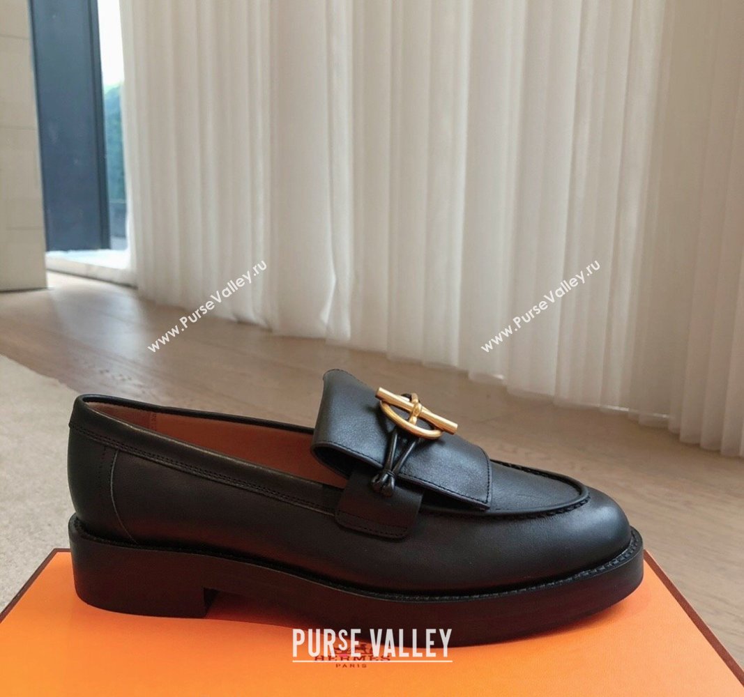 Hermes Impact Loafers Flat in Calfskin with Glenan Buckle Black 2024 (XC-240703039)