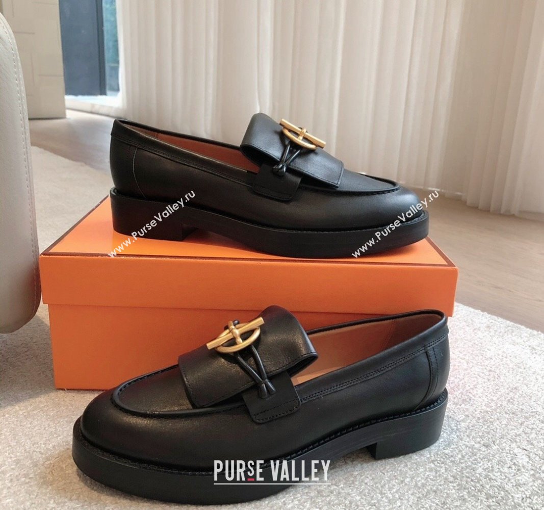 Hermes Impact Loafers Flat in Calfskin with Glenan Buckle Black 2024 (XC-240703039)
