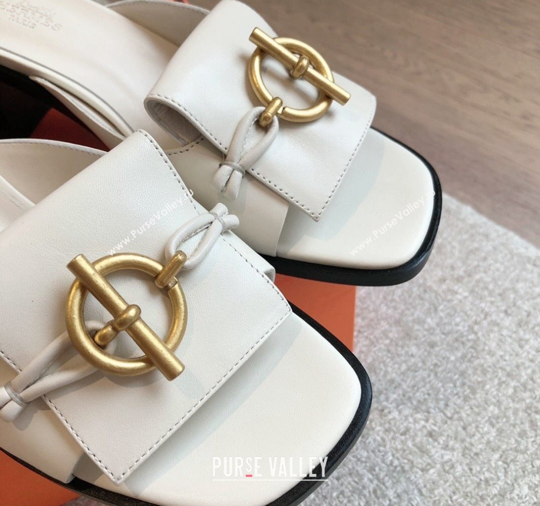 Hermes Ilot Heel Slides Sandal 5cm in Calfskin with Glenan Buckle White 2024 (XC-240703045)