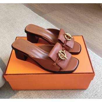 Hermes Ilot Heel Slides Sandal 5cm in Calfskin with Glenan Buckle Brown 2024 (XC-240703046)