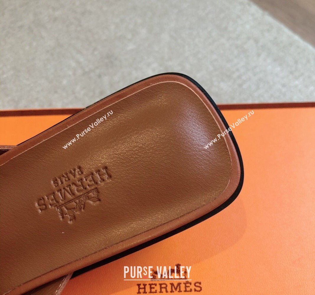 Hermes Ilot Heel Slides Sandal 5cm in Calfskin with Glenan Buckle Brown 2024 (XC-240703046)