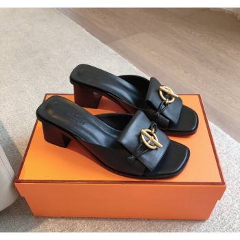 Hermes Ilot Heel Slides Sandal 5cm in Calfskin with Glenan Buckle Black 2024 (XC-240703047)