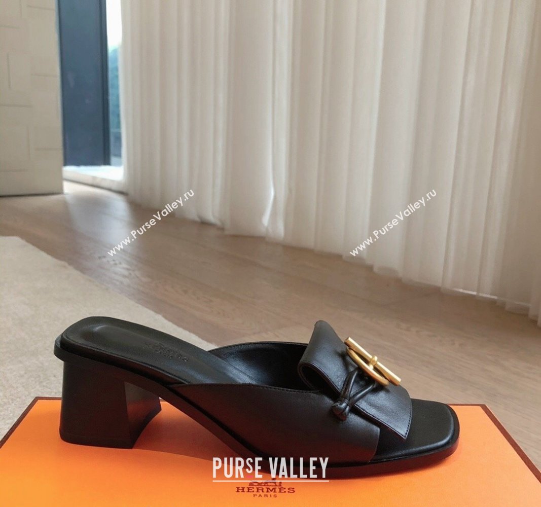 Hermes Ilot Heel Slides Sandal 5cm in Calfskin with Glenan Buckle Black 2024 (XC-240703047)