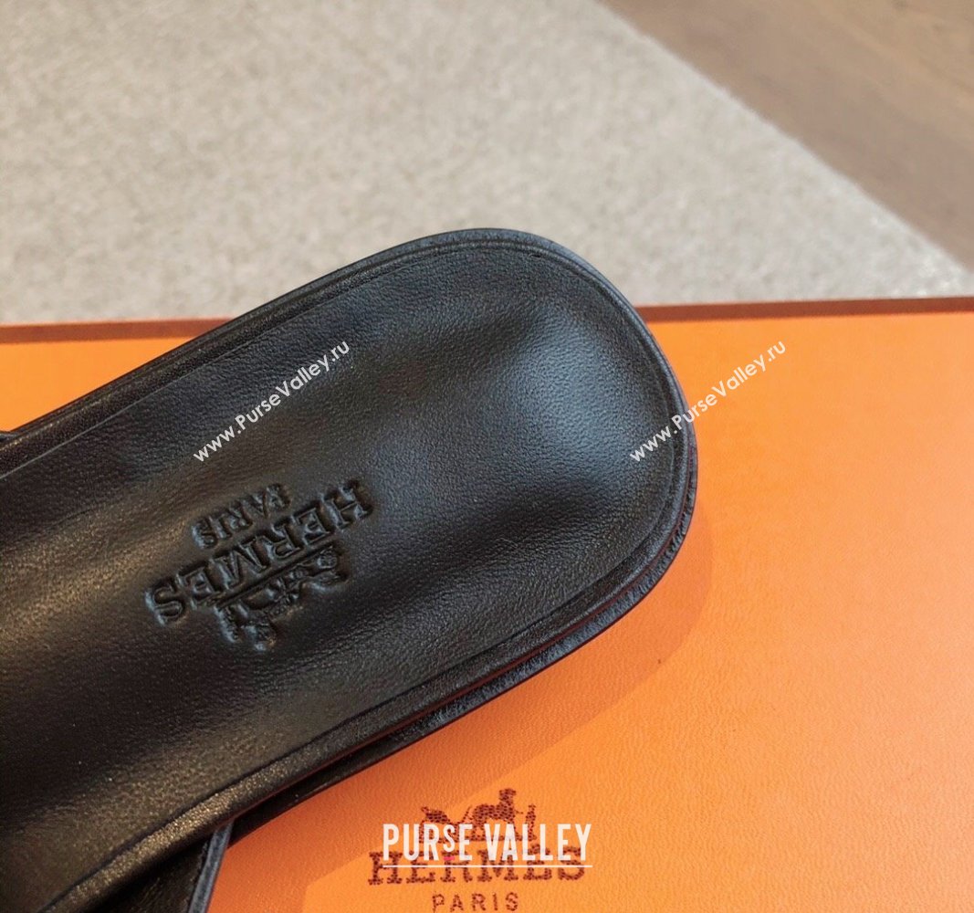 Hermes Isle Flat Slides Sandal in Calfskin with Glenan Buckle Black 2024 (XC-240703043)