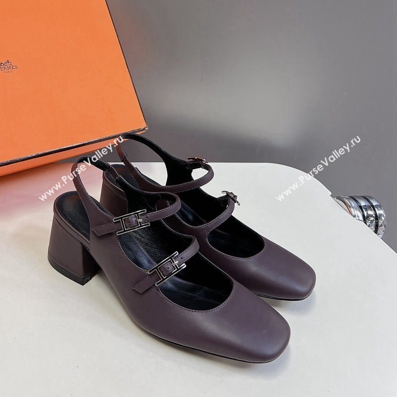 Hermes Jackie Slingback Pumps 5cm in Calfskin with H Buckle Grey 2024 (MD-240703049)