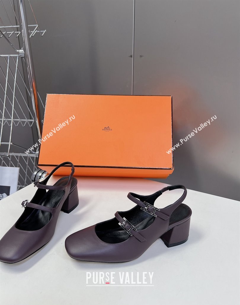 Hermes Jackie Slingback Pumps 5cm in Calfskin with H Buckle Grey 2024 (MD-240703049)