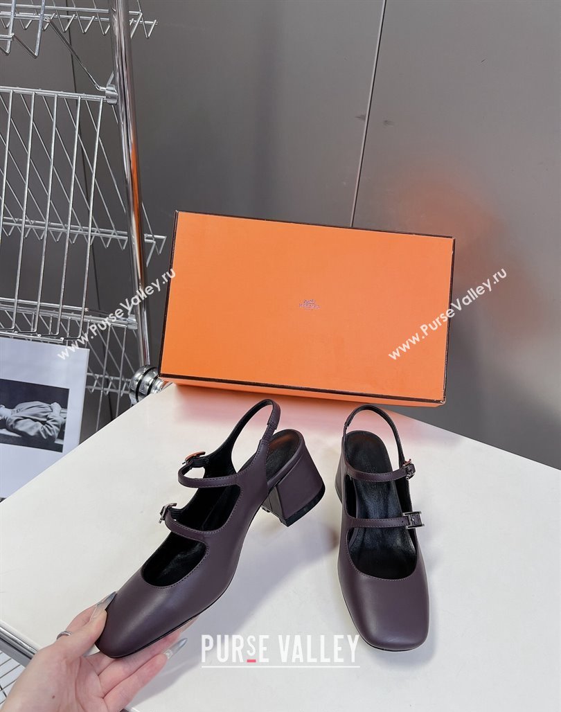 Hermes Jackie Slingback Pumps 5cm in Calfskin with H Buckle Grey 2024 (MD-240703049)