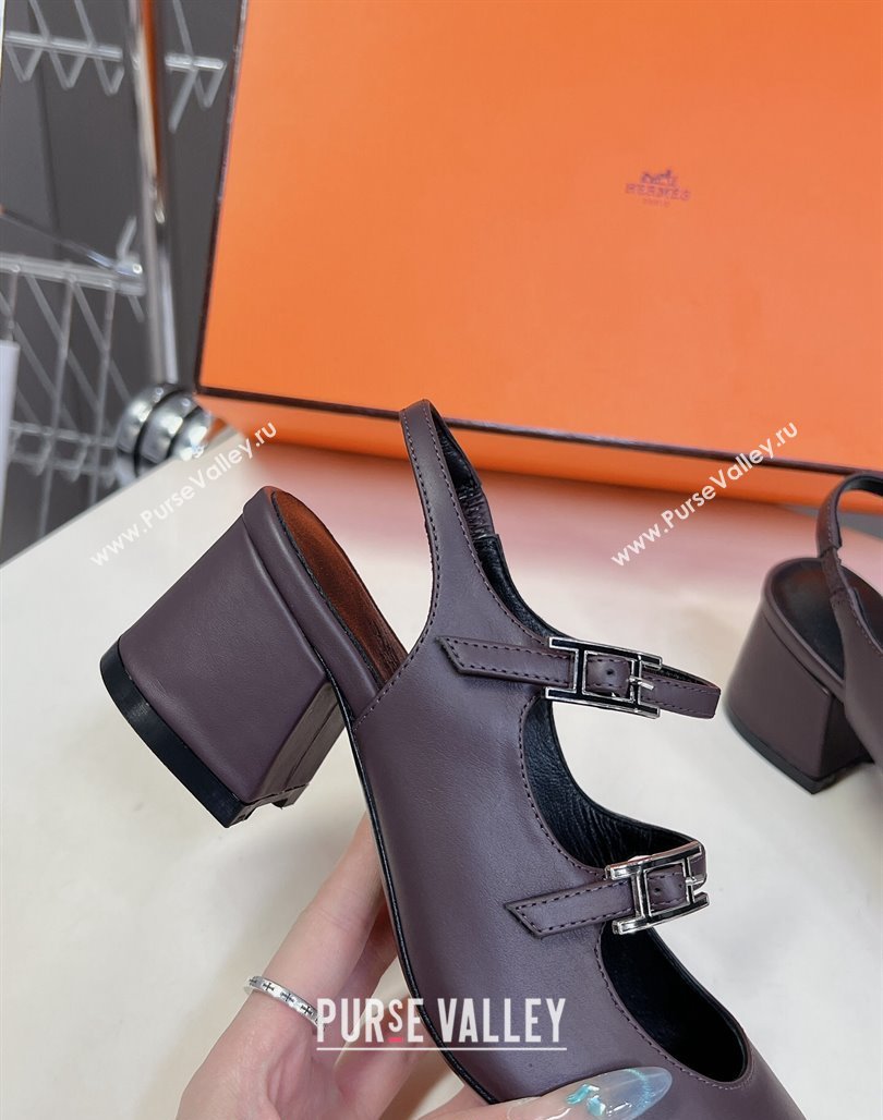 Hermes Jackie Slingback Pumps 5cm in Calfskin with H Buckle Grey 2024 (MD-240703049)