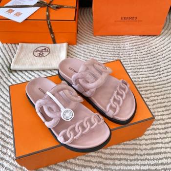 Hermes Extra Suede Chain Flat Slide Sandals Light Pink 2024 0703 (MD-240703035)