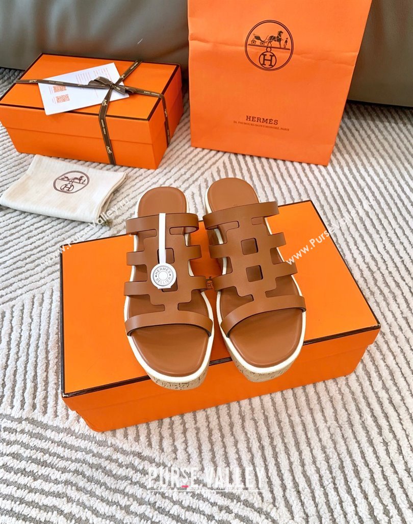 Hermes Isabella 30 Platform Slides Sandal in Calfskin Brown 2024 (MD-240703055)