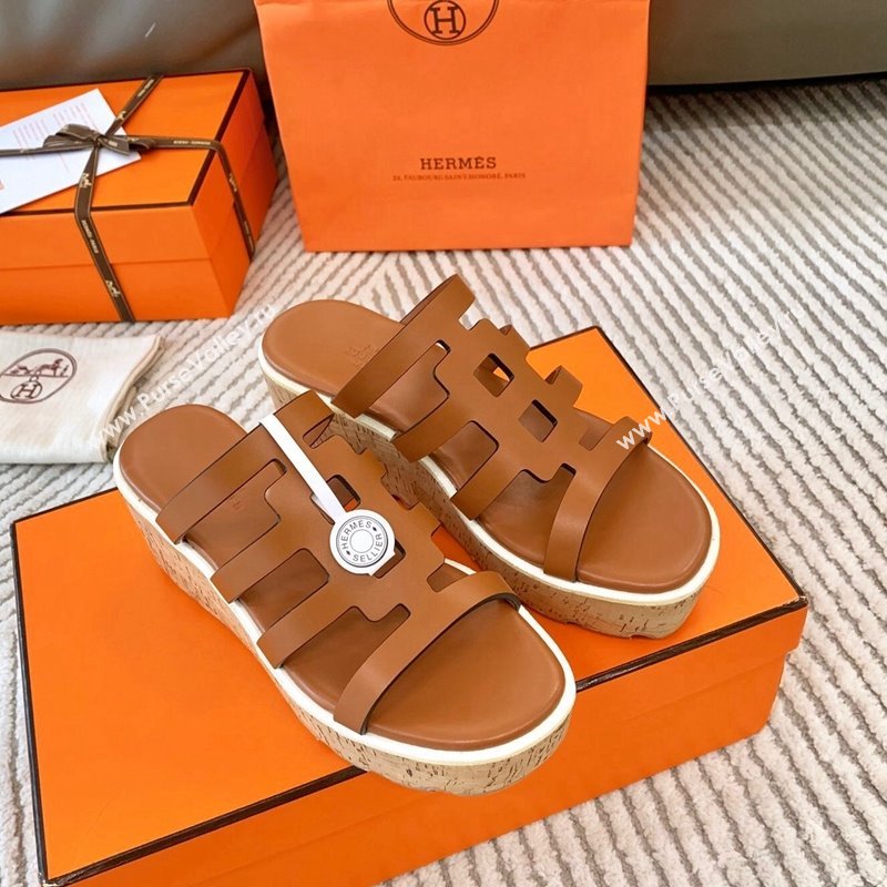 Hermes Isabella 30 Platform Slides Sandal in Calfskin Brown 2024 (MD-240703055)