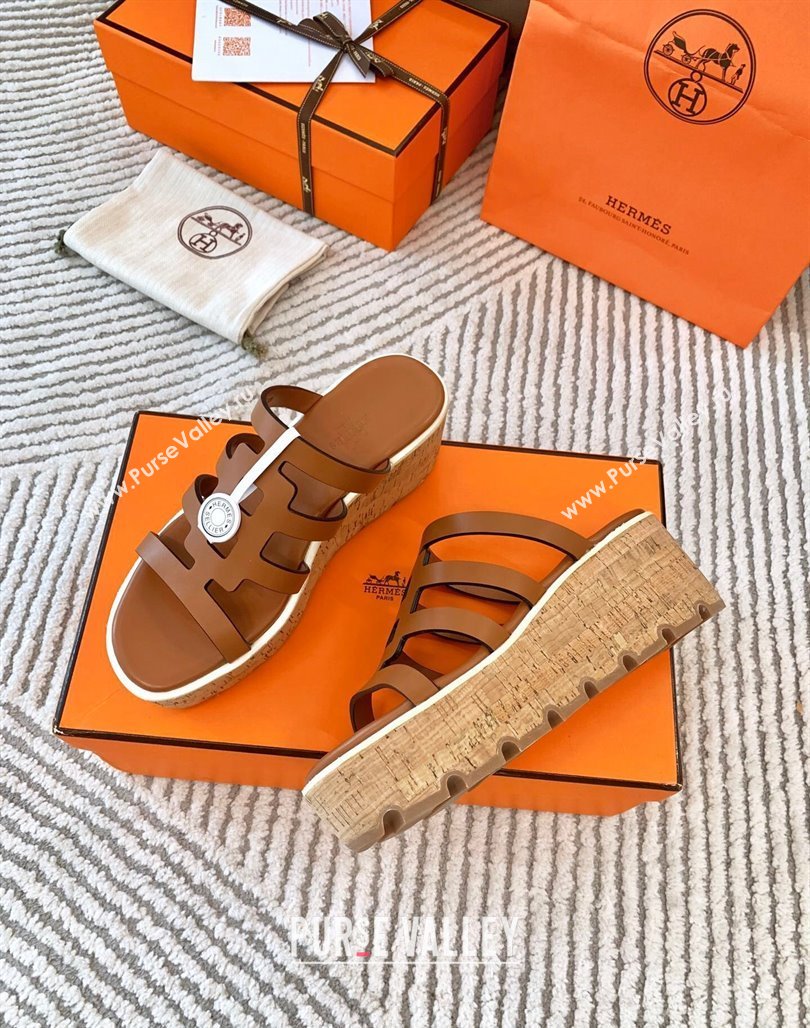 Hermes Isabella 30 Platform Slides Sandal in Calfskin Brown 2024 (MD-240703055)