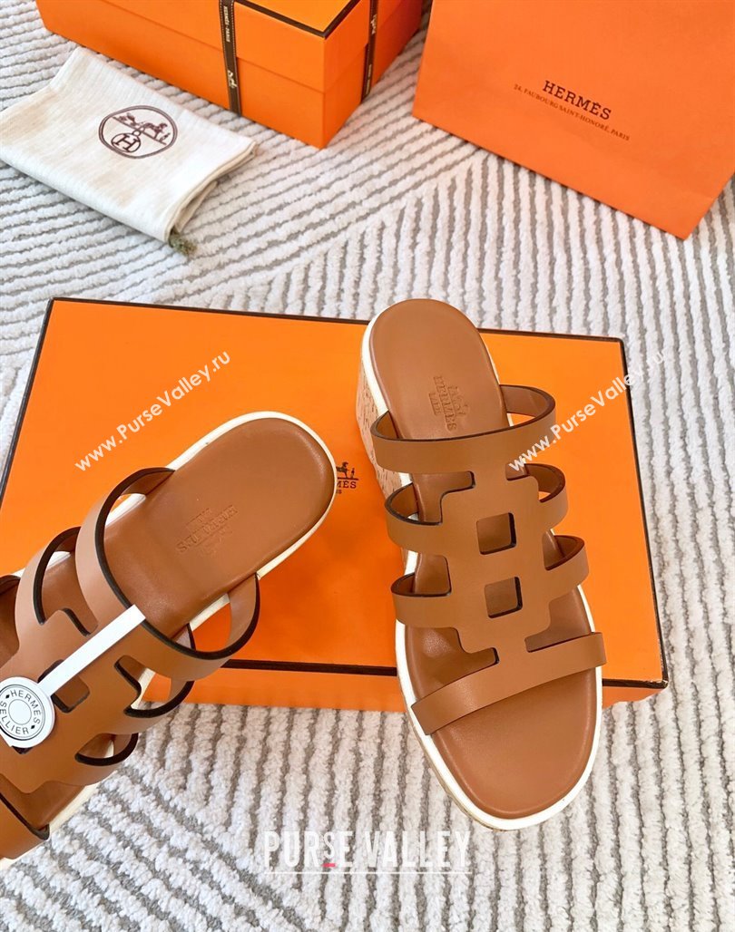 Hermes Isabella 30 Platform Slides Sandal in Calfskin Brown 2024 (MD-240703055)