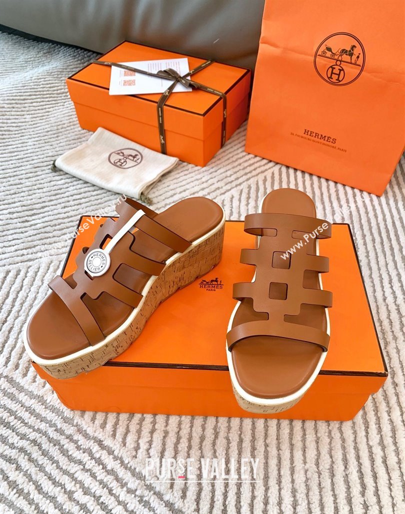 Hermes Isabella 30 Platform Slides Sandal in Calfskin Brown 2024 (MD-240703055)