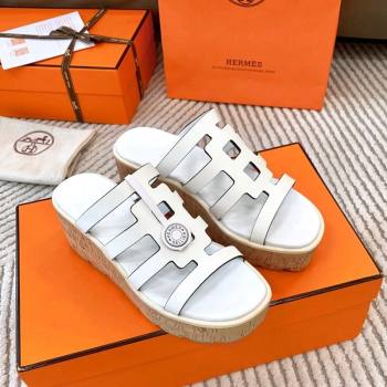 Hermes Isabella 30 Platform Slides Sandal in Calfskin White 2024 (MD-240703056)