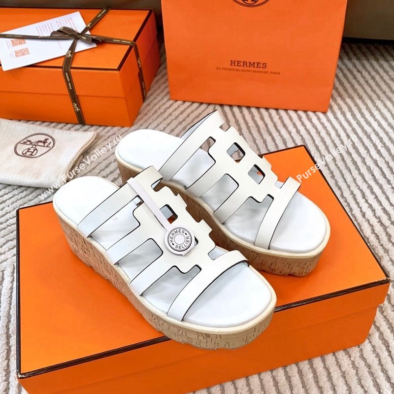 Hermes Isabella 30 Platform Slides Sandal in Calfskin White 2024 (MD-240703056)