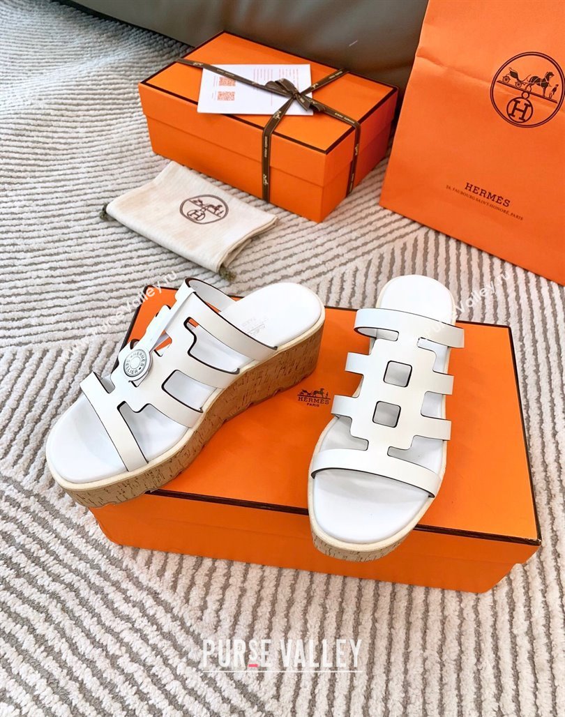 Hermes Isabella 30 Platform Slides Sandal in Calfskin White 2024 (MD-240703056)