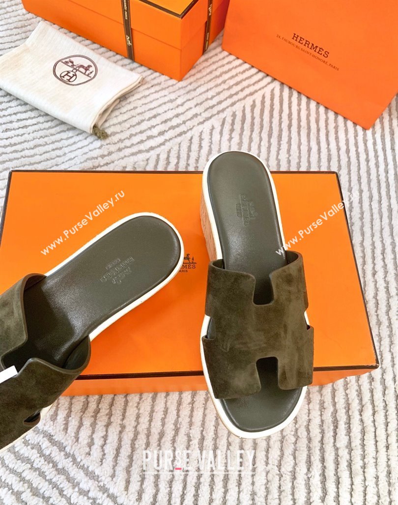 Hermes Eze 30 Platform Slides Sandal in Suede Khaki Green 2024 (MD-240703052)