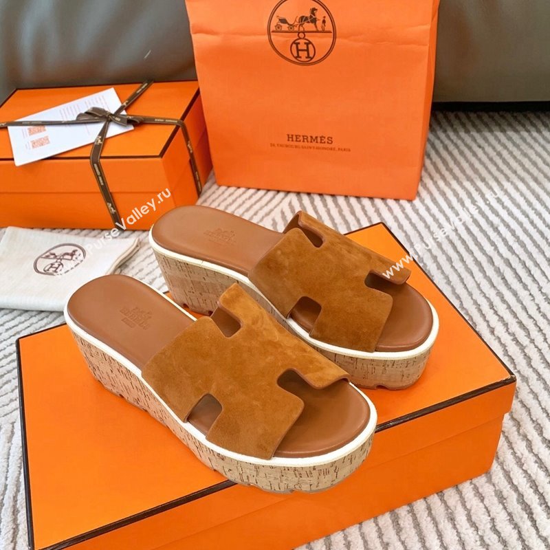 Hermes Eze 30 Platform Slides Sandal in Suede Brown 2024 (MD-240703053)