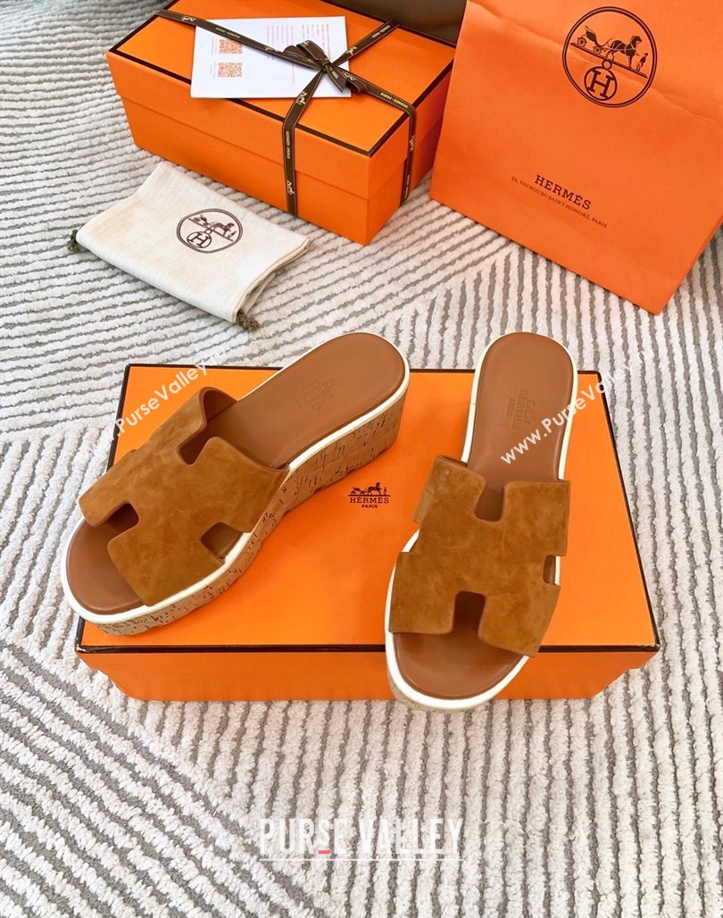 Hermes Eze 30 Platform Slides Sandal in Suede Brown 2024 (MD-240703053)