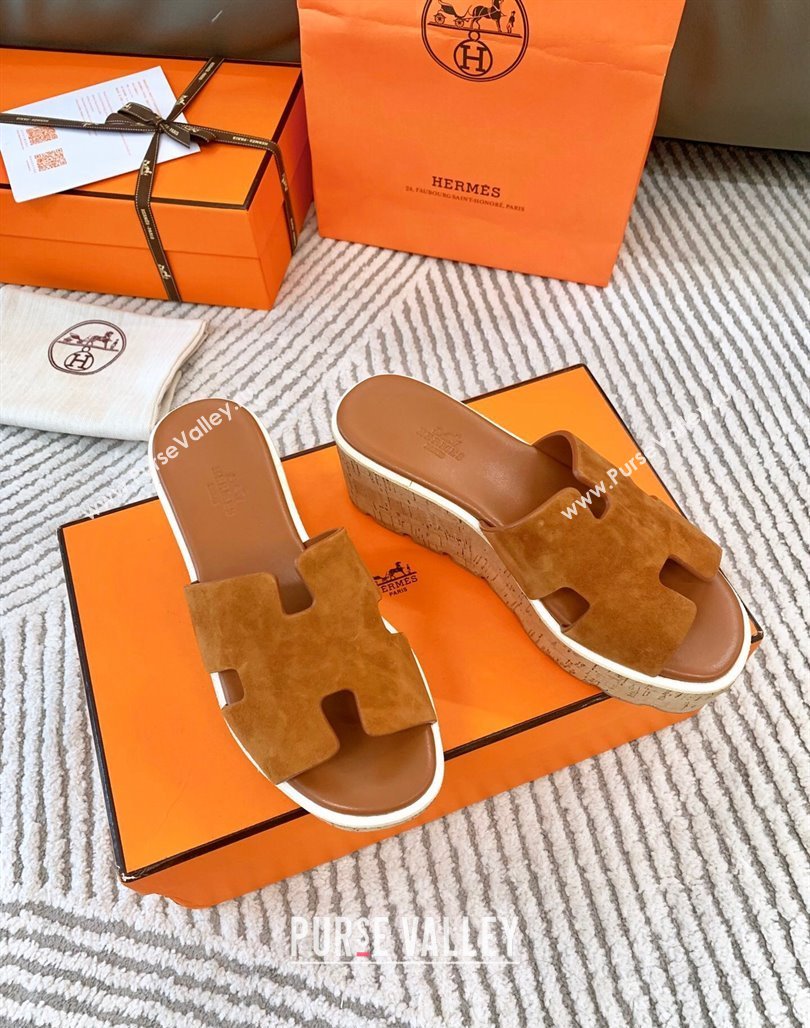 Hermes Eze 30 Platform Slides Sandal in Suede Brown 2024 (MD-240703053)