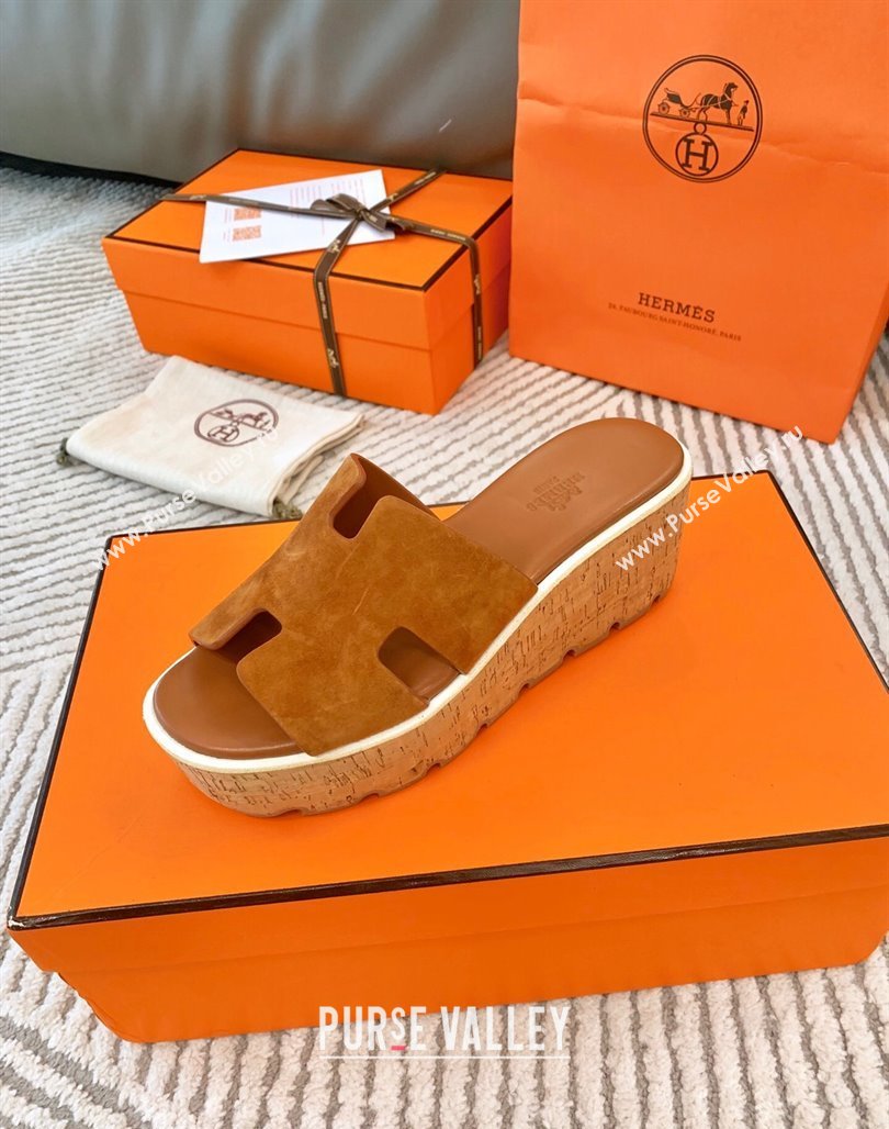 Hermes Eze 30 Platform Slides Sandal in Suede Brown 2024 (MD-240703053)