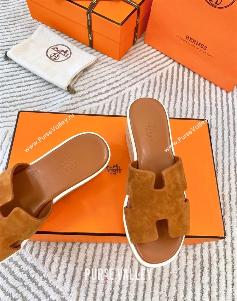 Hermes Eze 30 Platform Slides Sandal in Suede Brown 2024 (MD-240703053)