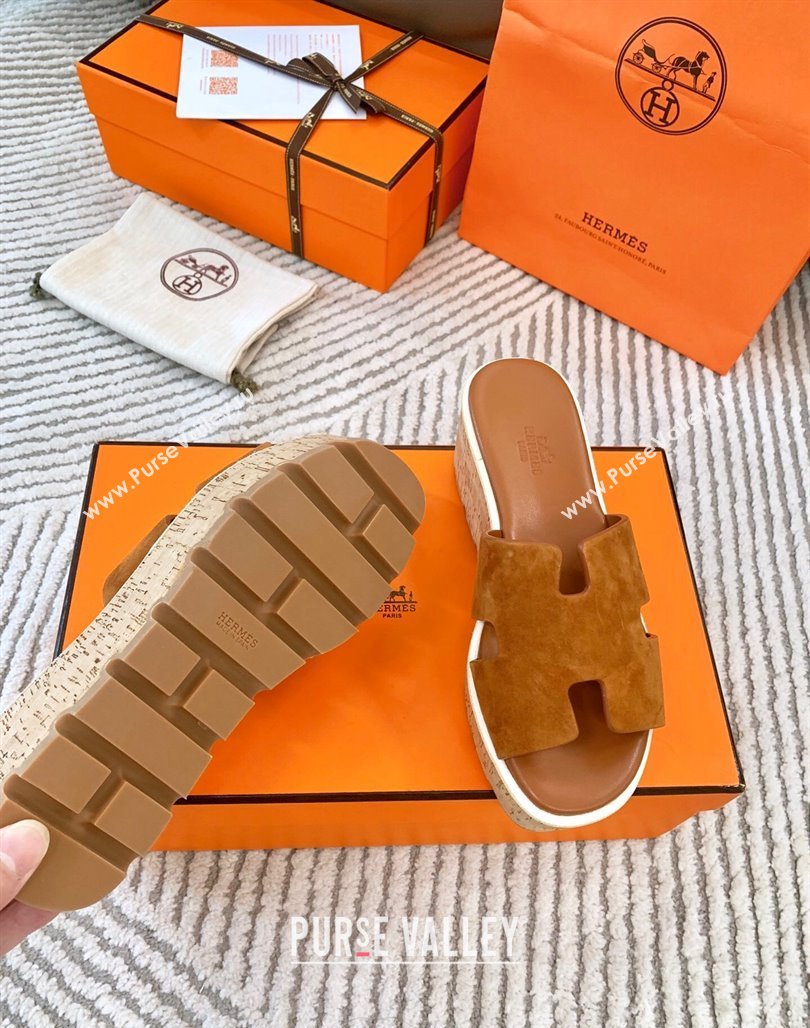 Hermes Eze 30 Platform Slides Sandal in Suede Brown 2024 (MD-240703053)