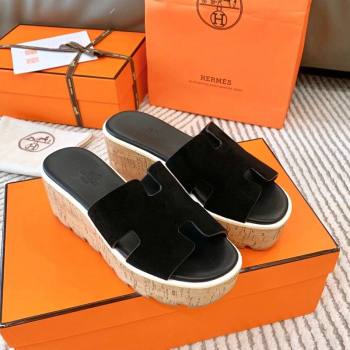 Hermes Eze 30 Platform Slides Sandal in Suede Black 2024 (MD-240703054)