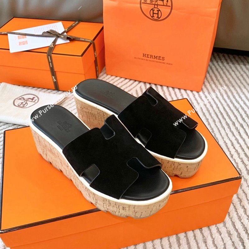 Hermes Eze 30 Platform Slides Sandal in Suede Black 2024 (MD-240703054)