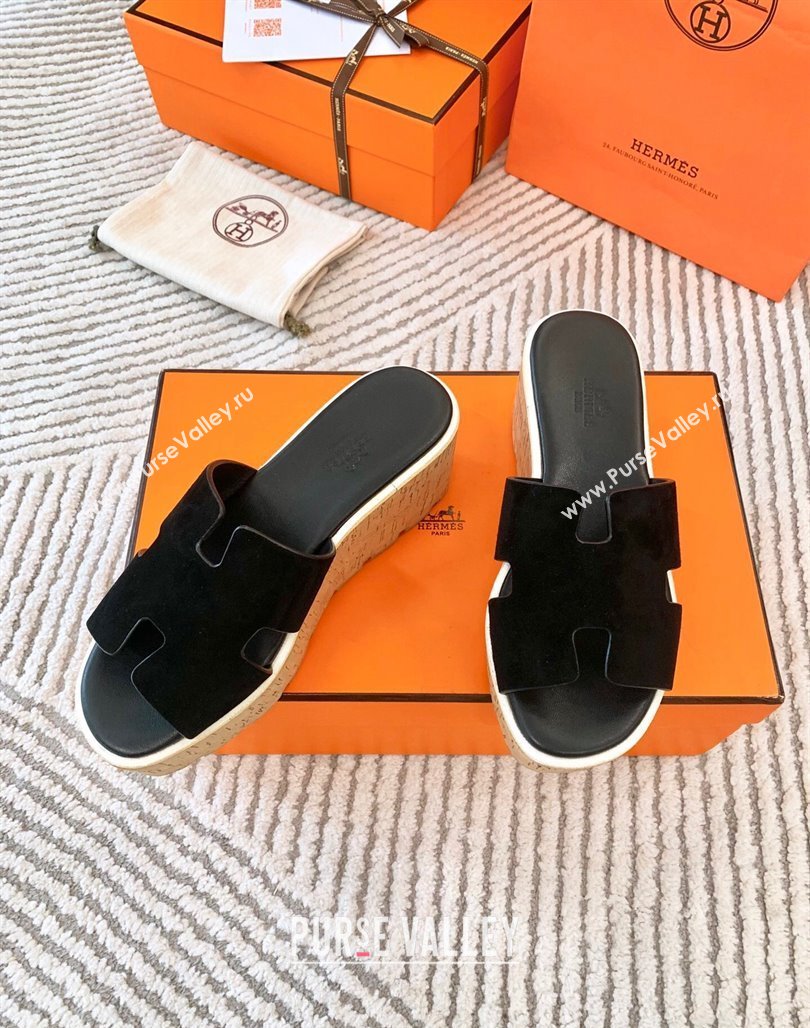 Hermes Eze 30 Platform Slides Sandal in Suede Black 2024 (MD-240703054)