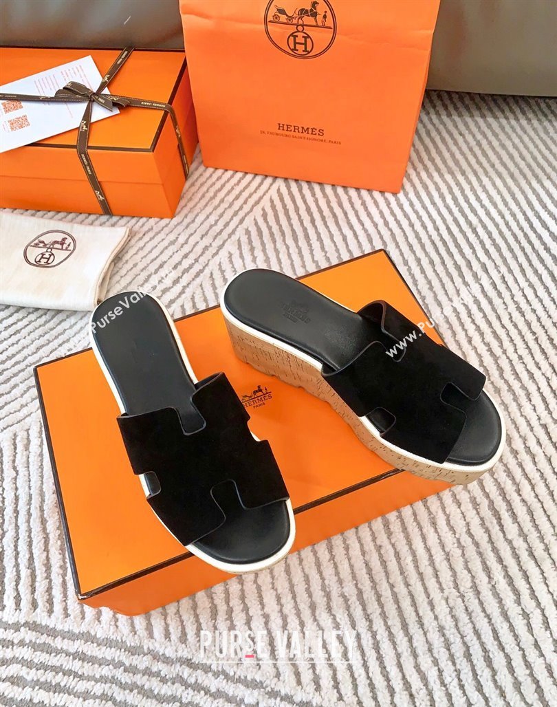 Hermes Eze 30 Platform Slides Sandal in Suede Black 2024 (MD-240703054)