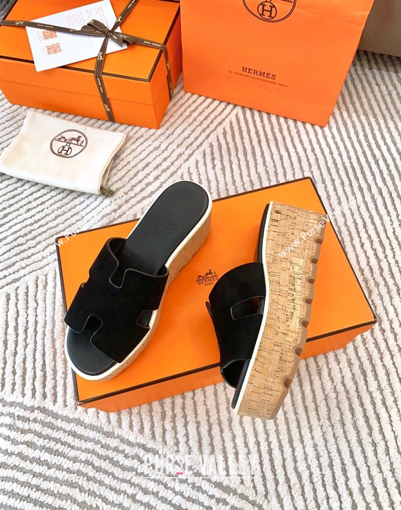 Hermes Eze 30 Platform Slides Sandal in Suede Black 2024 (MD-240703054)