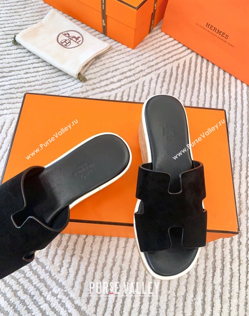 Hermes Eze 30 Platform Slides Sandal in Suede Black 2024 (MD-240703054)