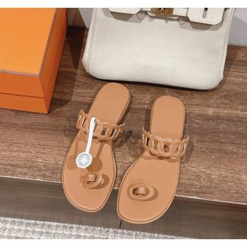 Hermes Ios Chain Flat Slides Sandal in Calfskin Light Brown 2024 (MD-240703059)