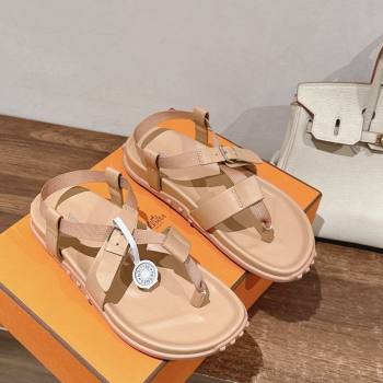 Hermes Inboard Flat Sandals with Buckle in Nappa Leather Nude 2024 0703 (MD-240703007)