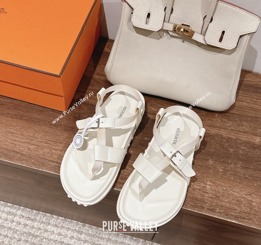 Hermes Inboard Flat Sandals with Buckle in Nappa Leather White 2024 0703 (MD-240703008)