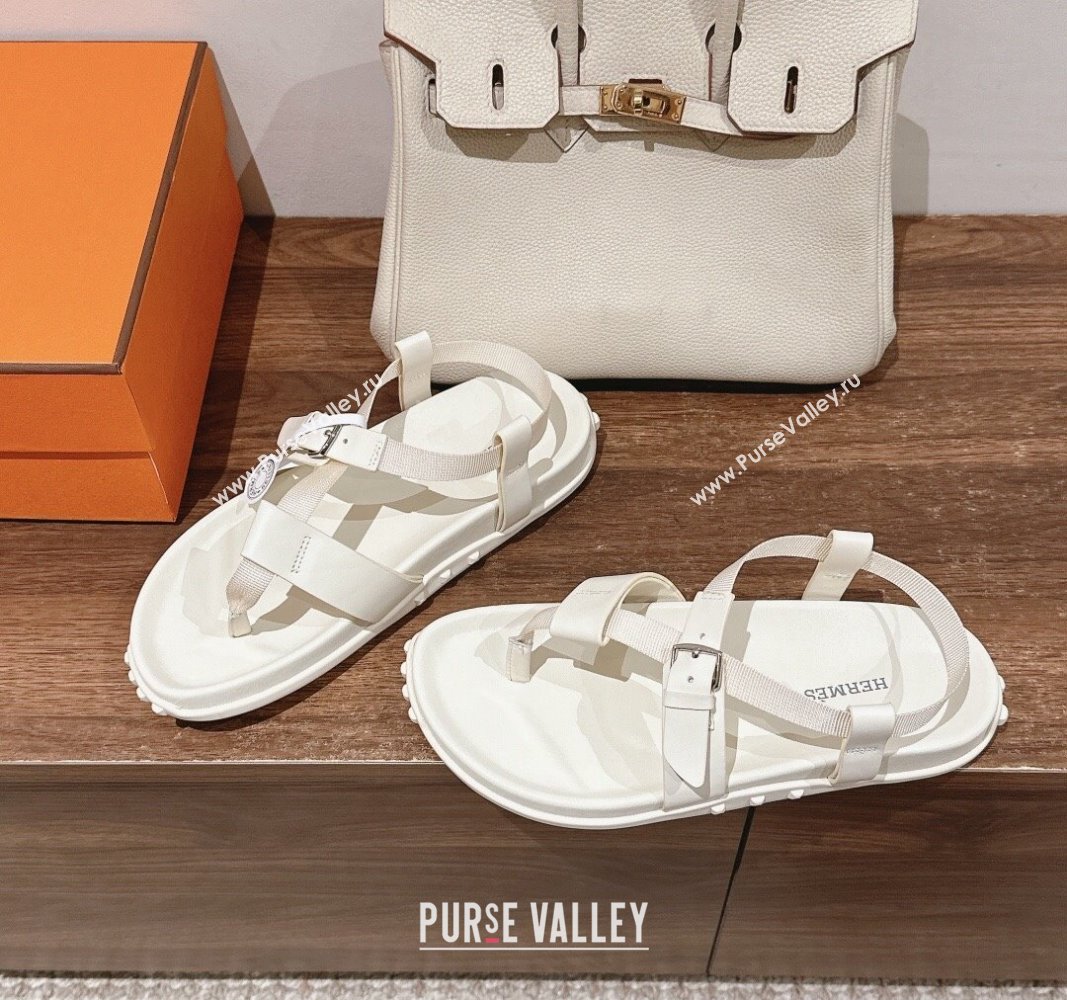 Hermes Inboard Flat Sandals with Buckle in Nappa Leather White 2024 0703 (MD-240703008)