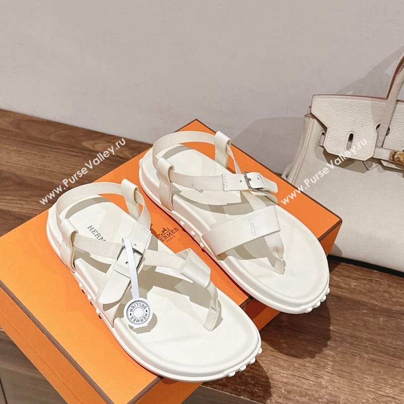 Hermes Inboard Flat Sandals with Buckle in Nappa Leather White 2024 0703 (MD-240703008)