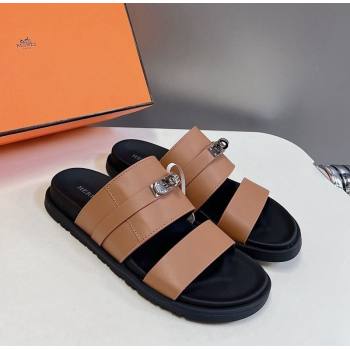 Hermes Jackson Flat Slides Sandal in Smooth Calfskin with Kelly Buckle Brown 2024 (MD-240724014)