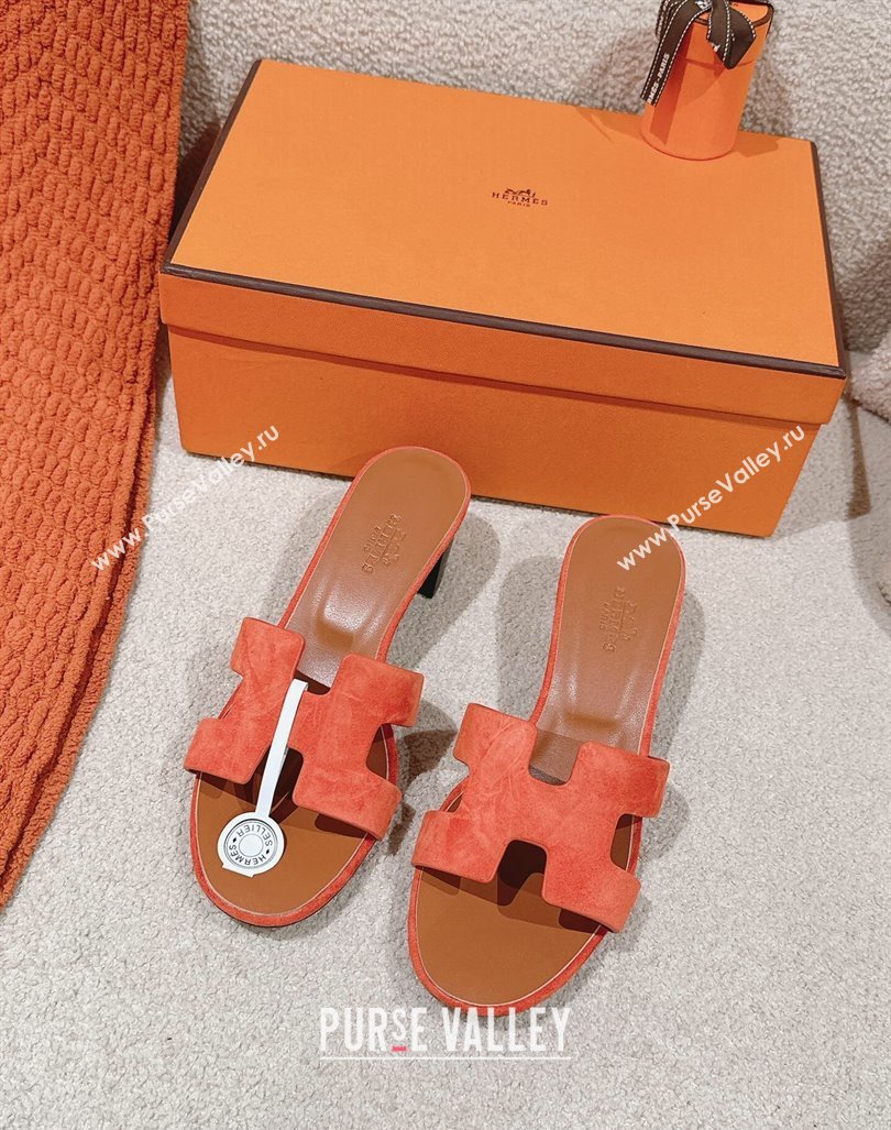 Hermes Oasis Heel Slides Sandal 5cm in Suede Orange 2024 0724001 (MD-240724016)